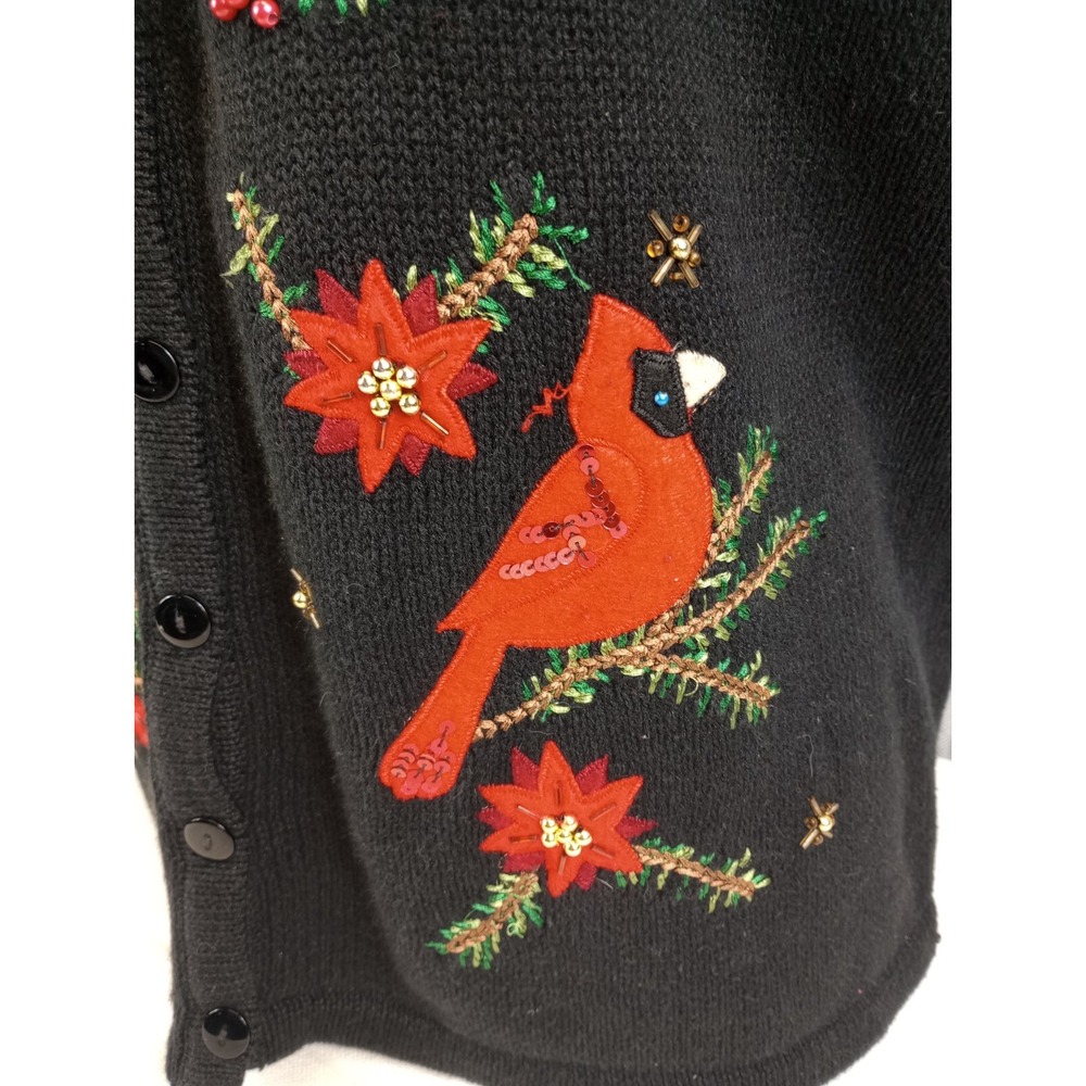 KIM ROGERS CARDINAL CHRISTMAS VEST WOMENS LARGE EMBROIDERED AND BEADED SLEEVELES - Picture 6 of 11